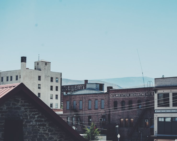 Wenatchee's skyline as seen from the bridge at River Walk.